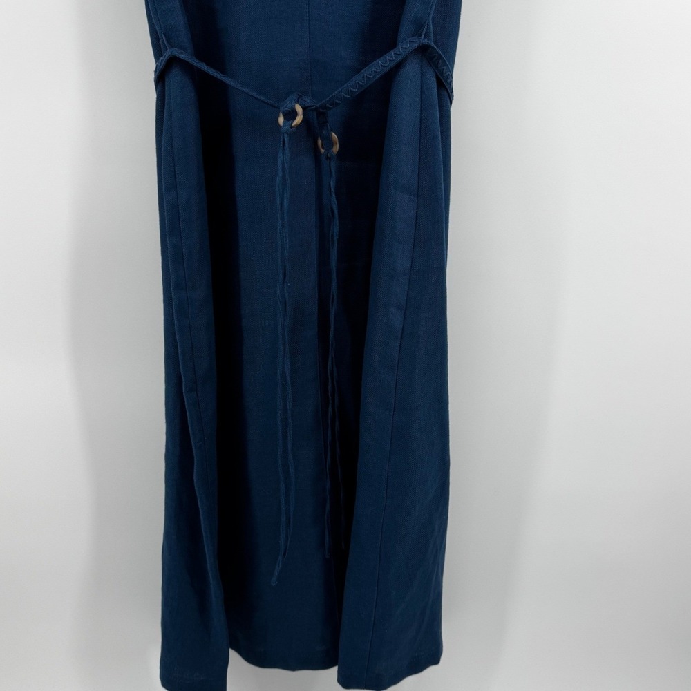 Talbots Petites Navy Blue 100% Linen Sleeveless Midi Sheath Dress Size 8P Belt - Picture 5 of 10